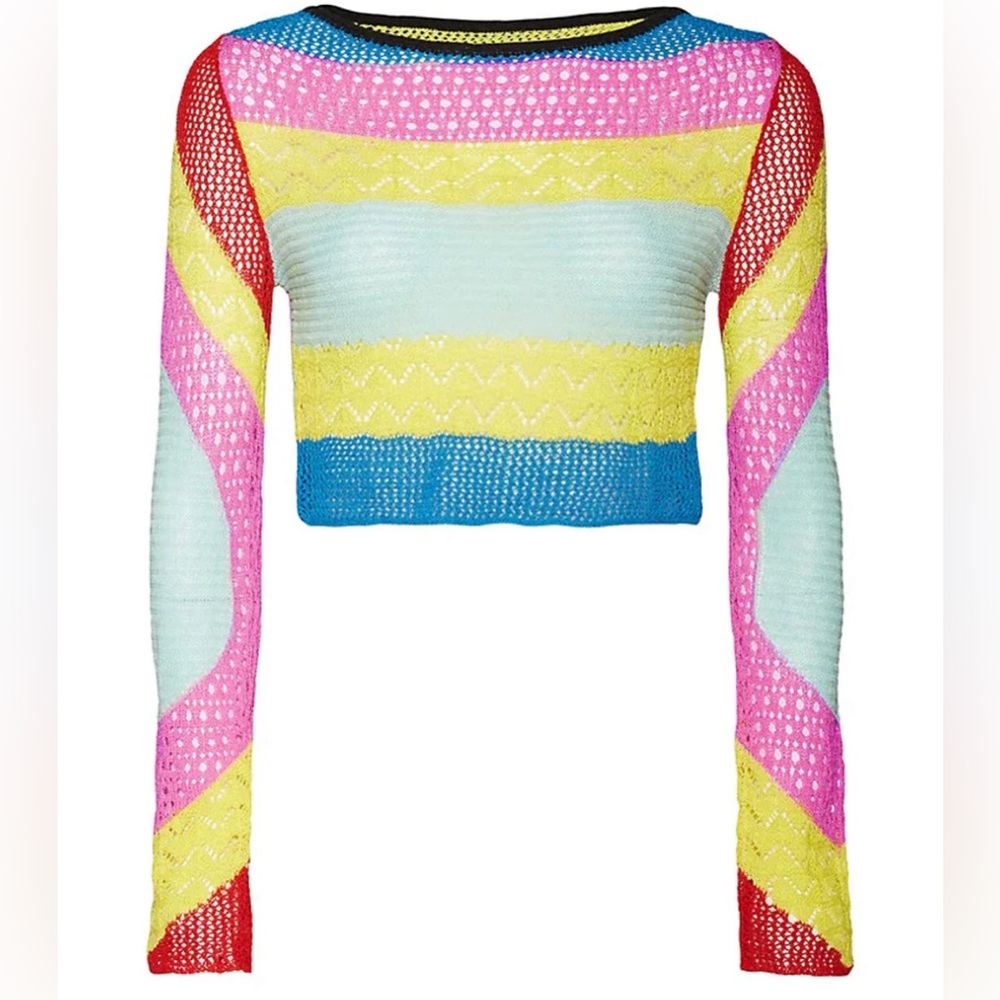 STAUD Rainbow Stripe Crochet Lumison Top